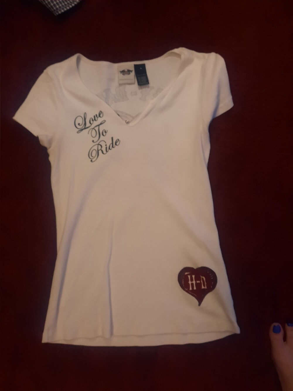 White "Love To Ride" V-Neck Tee